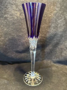 Vintage Ajka Castille Albinka Cut Glass Cobalt Blue Champagne Flute 10" - Picture 1 of 6