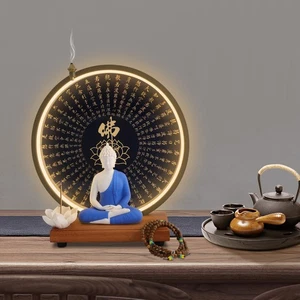Estatua de Buda con Círculo Lámpara LED Cerámica Estatua de Buda para Decoración del Hogar - Imagen 1 de 16