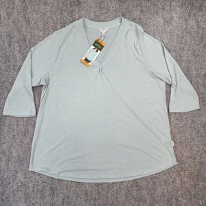 Orvis Top Womens XXL Green Linen Blend 3/4 Sleeve V Neck Shirt Casual Soft - Picture 1 of 16