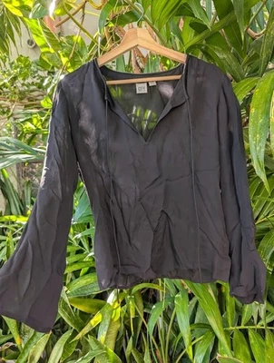 City DKNY black sheer silk blouse 4 flared sleeves whimsygoth boho fairy chiffon - Image 1 of 4