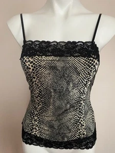 VTG Y2K 00s Black Tan Snake Print Lace Trim Cami Tank Top Built In bra XS - Picture 1 of 10