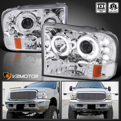 Fits 1999-2004 Ford F250 F350 SuperDuty LED Halo Projector Headlights Left+Right Foto 1 de 4