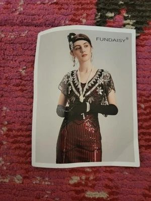 Niñas XL NUEVO SIN ETIQUETAS Azul Lentejuelas y Flecos Años 20 Aleta Halloween Disfraz con Joyería Foto 1 de 4