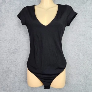 Intimate Free People Body M schwarz gerippt V-Ausschnitt Kurzarm Druckknopf - Bild 1 von 20