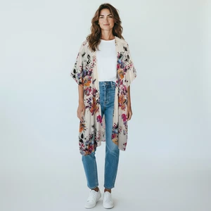 Umgee USA langer Kimono Blumenmuster vorne offen Größe L/XL Strand Urlaub Boho - Bild 1 von 8