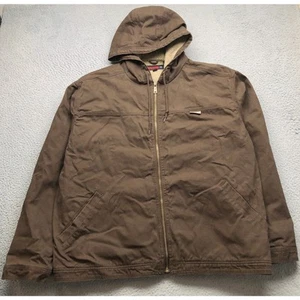 Wolverine Canvas Sherpa Lined Workwear Jacket Hoodie Mens 2XL Drawstring Brown - Picture 1 of 12