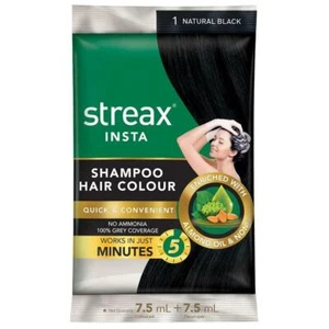 Streax Insta Hair Colour Cream Shampoo, Natural Black,(7.5 ml + 7.5 ml) - Picture 1 of 3