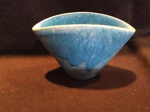 Jarrón de goteo raro de cerámica cromado azul North State Pottery NC, Cooper década 1940 - Imagen 1 de 4