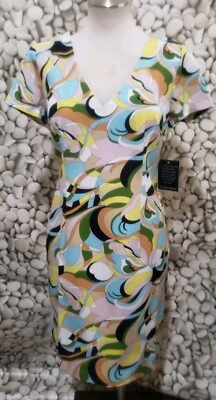 Vestido Boston Proper Talla 6 Manga Corta Cuello en V Cremallera Remolino Elastizado Groovy Años 70 Foto 1 de 4