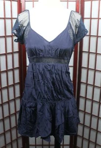 Vestido Foreign Exchange Talla Pequeña 100% Seda Azul Marino Manga Corta Malla Floral - Imagen 1 de 7