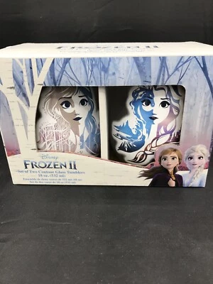 Disney Frozen ll Set of 2 Contour glass tumblers 18 oz. Elsa & Anna    A9 - Imagem 1 de 4