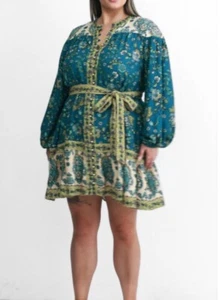 City Chic Dress Size XXL Fits 22 Viscose Linen Multicoloured Long Sleeves Button - Picture 1 of 5