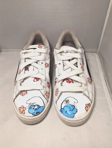 Puma Smurf Sneakers Womens Size8 36498601 Floral Artist Painted Custom RARE OOAK - Picture 1 of 10