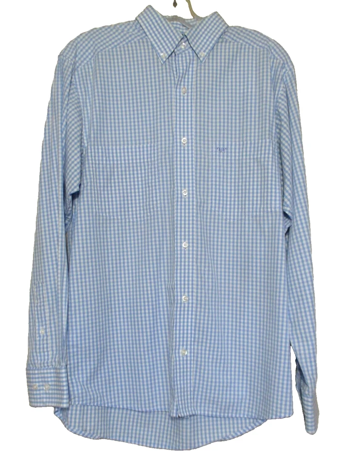 Camisa de rendimiento a cuadros King Ranch S para hombre manga larga azul claro blanco Foto 1 de 4