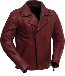 Chaqueta de invierno roja genuina para hombres Chaqueta de carreras de motocicleta elegante informal de piel de cordero - Imagen 1 de 4