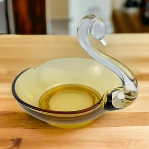 Duncan & Miller Braunglas Schwan Bonboniere Herzform MCM Vintage Schale - Bild 1 von 15