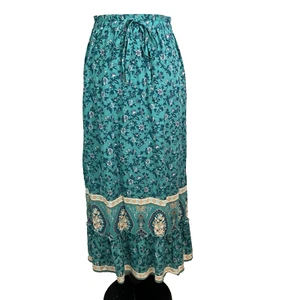Simplee Skirt size Medium Green Aqua Orange Floral Boho Prairie Long Maxi Modest - Picture 1 of 9