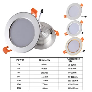 7W 9W 12W 15W 18W  LED Ceiling Recessed Down Light Fixture Lamp Light & Driver - Picture 1 of 15