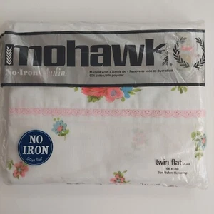 Vintage Twin Sheets Flat Fitted Yellow Orange Florals By Mohawk - Picture 1 of 5