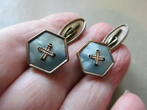 GEMELOS ANTIGUOS DE COLECCIÓN ART DECO TONO DORADO FÁCIL DE ARREGLAR MADRE PERLA ANTIGUOS - Imagen 1 de 3