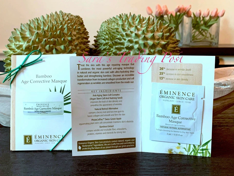 6 muestras de tarjetas MASCARILLA correctiva de edad Eminence BAMBOO 3 g/.1 oz ea + Bonus 🎁 Foto 1 de 1