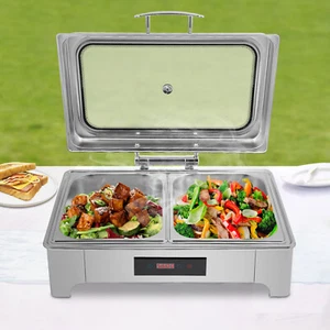 Plato de frotamiento eléctrico 9L acero inoxidable buffet servidor chafer calentador de alimentos 400W - Imagen 1 de 18