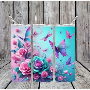 Pink And Blue Butterfly 20oz Stainless Steel Insulated Tumbler - Picture 1 of 1