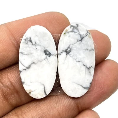 100 % Natural Amazing  Designer Howlite Pair Oval Shape Cabochon Loose Gemstone - Image 1 of 4