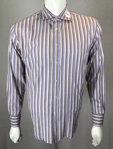 Mens Elements By Arnold Zimberg Large Blue & Light Beige Striped Paisley Shirt - Picture 1 of 11