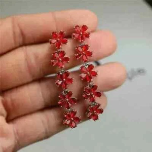 2.10Ct Pear Cut Lab Created Red Ruby Women's Drop Earrings 14K White Gold Plated - Picture 1 of 6