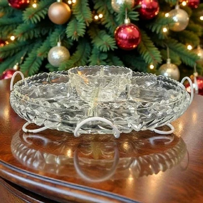 Early American Prescut Glass Star of David Lazy Susan Anchor Hocking 9Pc READ  - Image 1 of 4