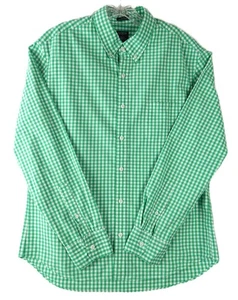 J Crew Slim UnTucked Flex Washed Men L Green White Gingham Plaid Stretch Soft - Picture 1 of 11