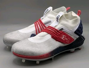 New Under Armour Harper 8 Low USA ST Baseball White Navy 3026590 100 Men Sz 11 - Picture 1 of 7