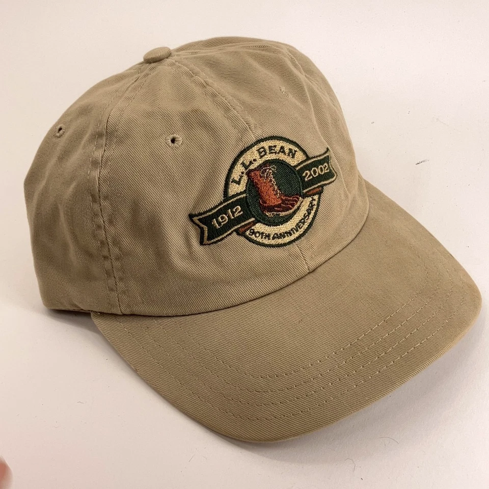 L.L. Bean 1912 2002 Aniversario Bota Logo Hecho EE. UU. Beige Algodón Gorra de Béisbol Foto 1 de 4