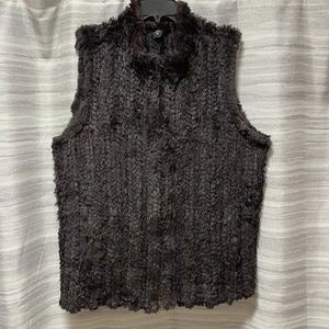 VTG SPI 25 Knit 100% Rabbit Hair Fur Vest Sz XL - XXL Angora Dark Brown Zip Y2K - Picture 1 of 22