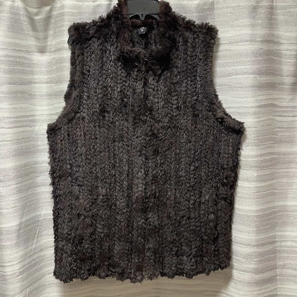 复古 SPI 25 针织 100% 兔毛背心 XL 码 - XXL 安哥拉深棕色拉链 Y2K — 第 1/4 张图片