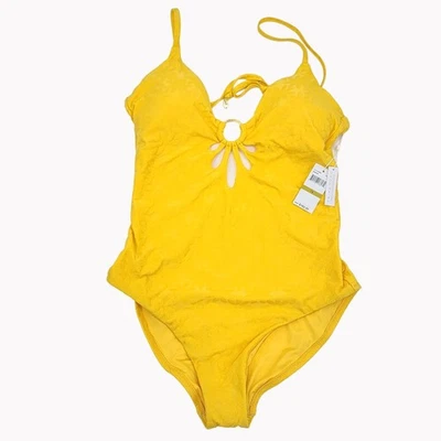 Trina Turk Sz 14 Joplin Jacquard Petal Cutout Plunge One Piece Swimsuit New - Image 1 of 4