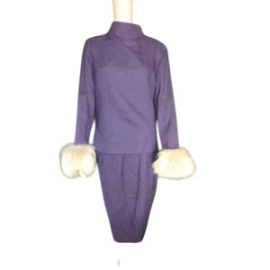 Vintage Addé Originals Purple Wool Set w/ Real Fur Cuffs Skirt & Top - Picture 1 of 13