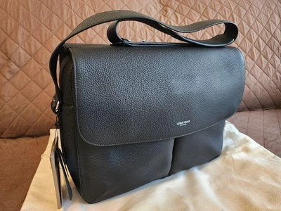 Giorgio Armani Messenger через плечо бизнес сумка кожи в черный новый - Изображение 1 из 4