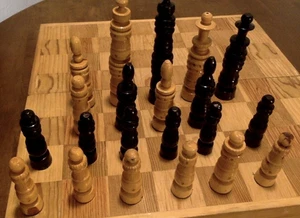 Vintage Wooden Box And Chess Set / One Complete Set & One Partial Set - Picture 1 of 15