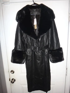 Cappotto ASOS Ever New Curve pelliccia sintetica collo/polsini cintura pelle PU NERO TAGLIA 16 - Foto 1 di 5