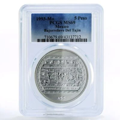 Mexico 5 pesos Precolombina Bajo de el Tajin MS69 PCGS silver coin 1993 - Image 1 of 2