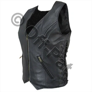 SEXY BLACK Womens Biker Side Laced Real Lambs Leather Vest Most Sizes  - Picture 1 of 1