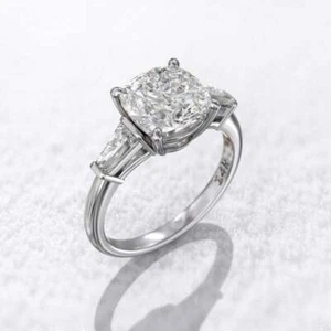 3.60Ct Cushion Cut White Diamond Simulated Engagement Ring Solid 14K White Gold - Picture 1 of 6