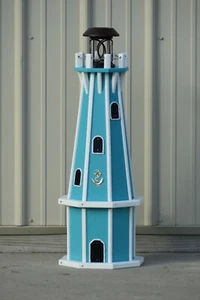 32" Octagon, Solar Powered Poly Decorative Lighthouse, Aruba Blue/white trim - Picture 1 of 2