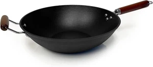 Wok in ghisa leggero 21 pz e principale, padella, manico in legno, 14 pollici, ch - Foto 1 di 12