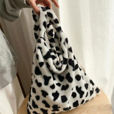 1*Retro Cow Print Plush Women Fashion Big Capacity C Shoulder Handbag 2Q6W Z5U2