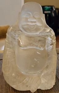 ANTIQUE CHINESE HAND CARVED BIG HEAVY 8 1/4" ROCK CRYSTAL BUDDHA 18, 000 CARATS - Picture 1 of 20