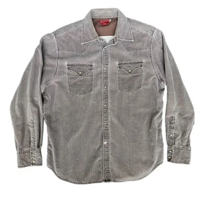 Guess Pearl Snap Brown Western Style Brown Long Sleeve Button-Up Shirt Mens Sz L - Picture 1 of 10