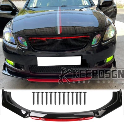 适用于雷克萨斯 GS300 光泽黑色红色前保险杠唇分离器锅炉车身套件零件 — 第 1/4 张图片